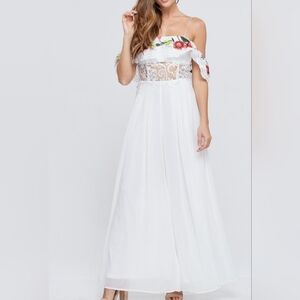 The Clothing Company White Off-Shoulder Flutter Sleeve Jumpsuit